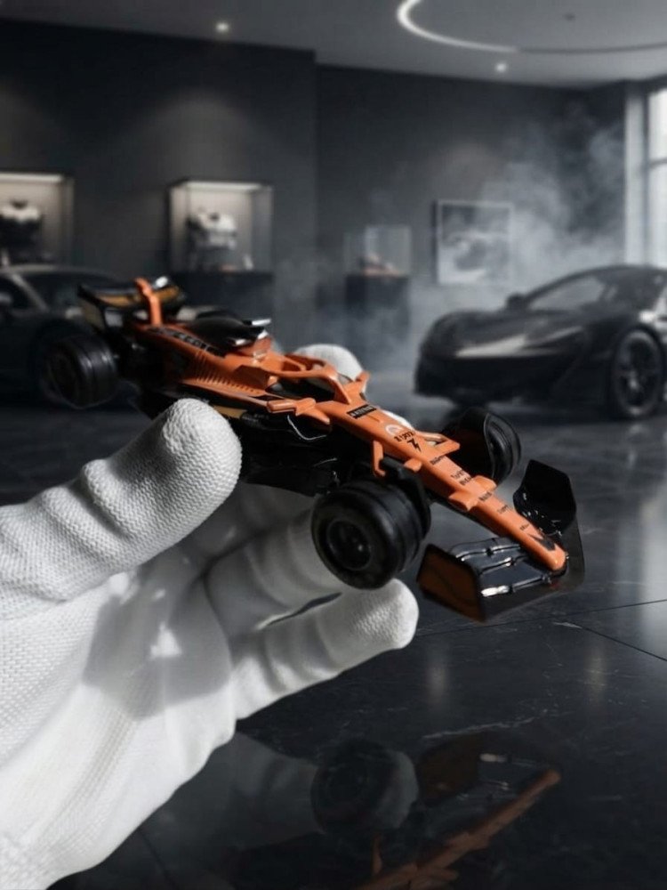 Premium 1:32 F1 Orange Metal Miniature Racing Cars + FREE Surprise Analog Watch