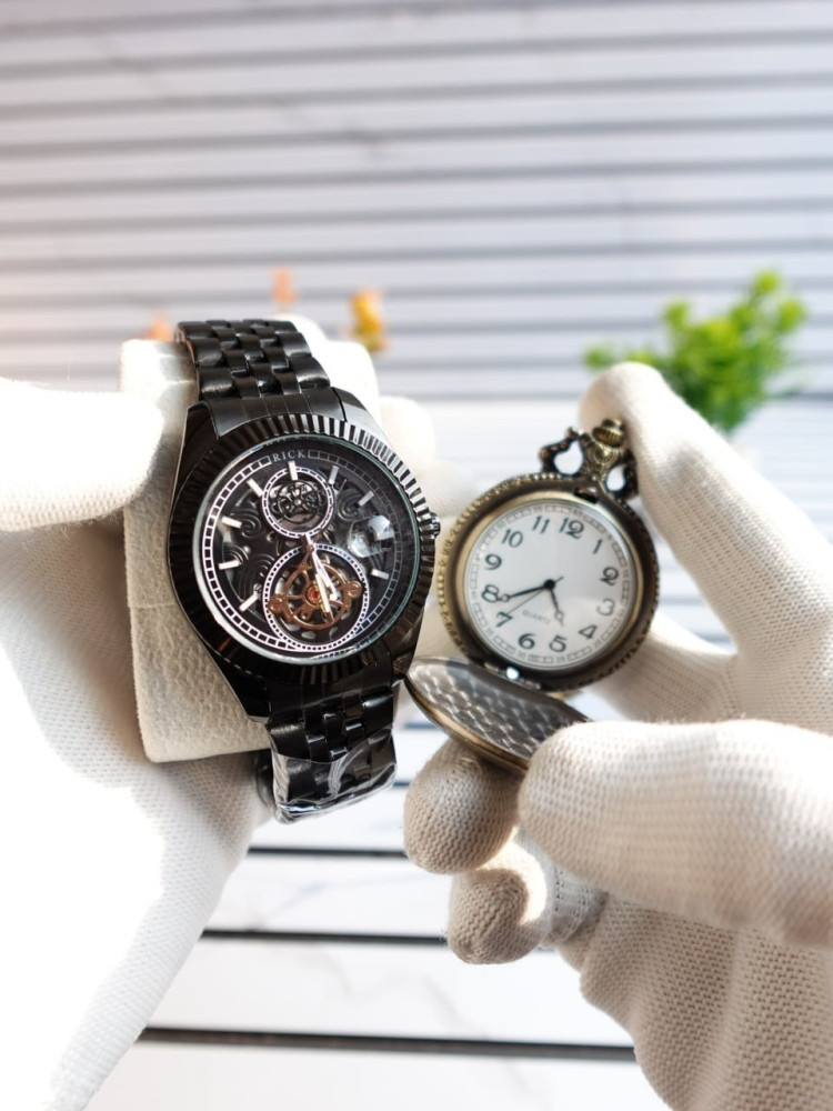 The Gentleman’s Legacy: Rick Premium Black Edition & Vintage Pocket Watch Combo
