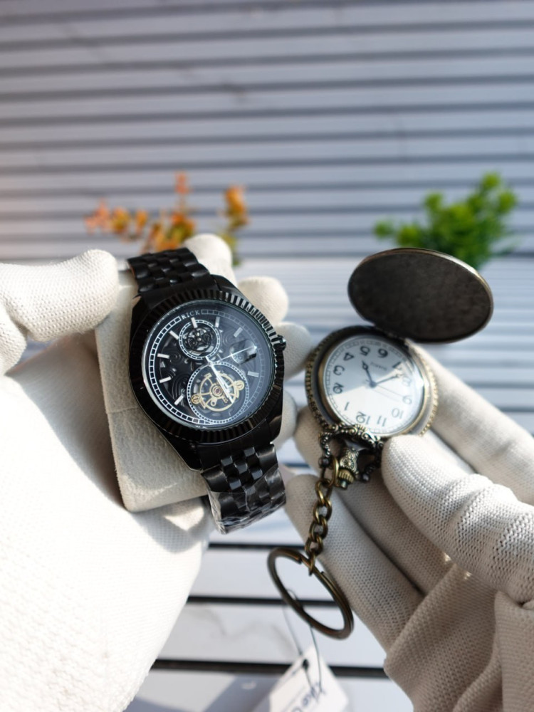 The Gentleman’s Legacy: Rick Premium Black Edition & Vintage Pocket Watch Combo