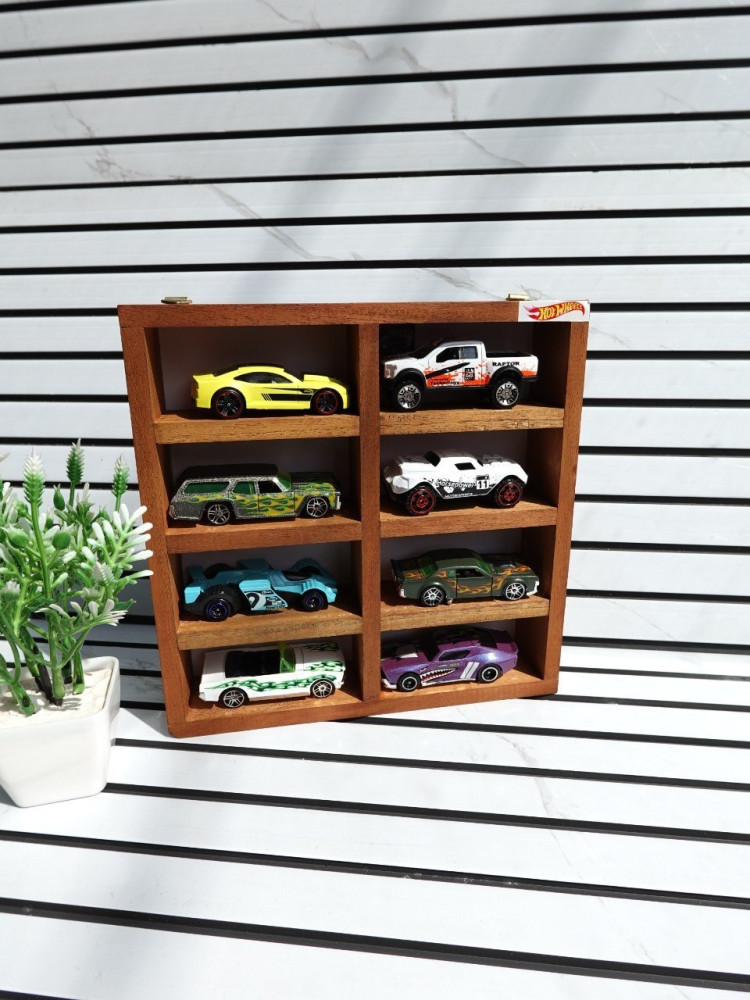 Ultimate Collector's Deal: Premium Wooden Stand + 8 Metal Miniature Cars