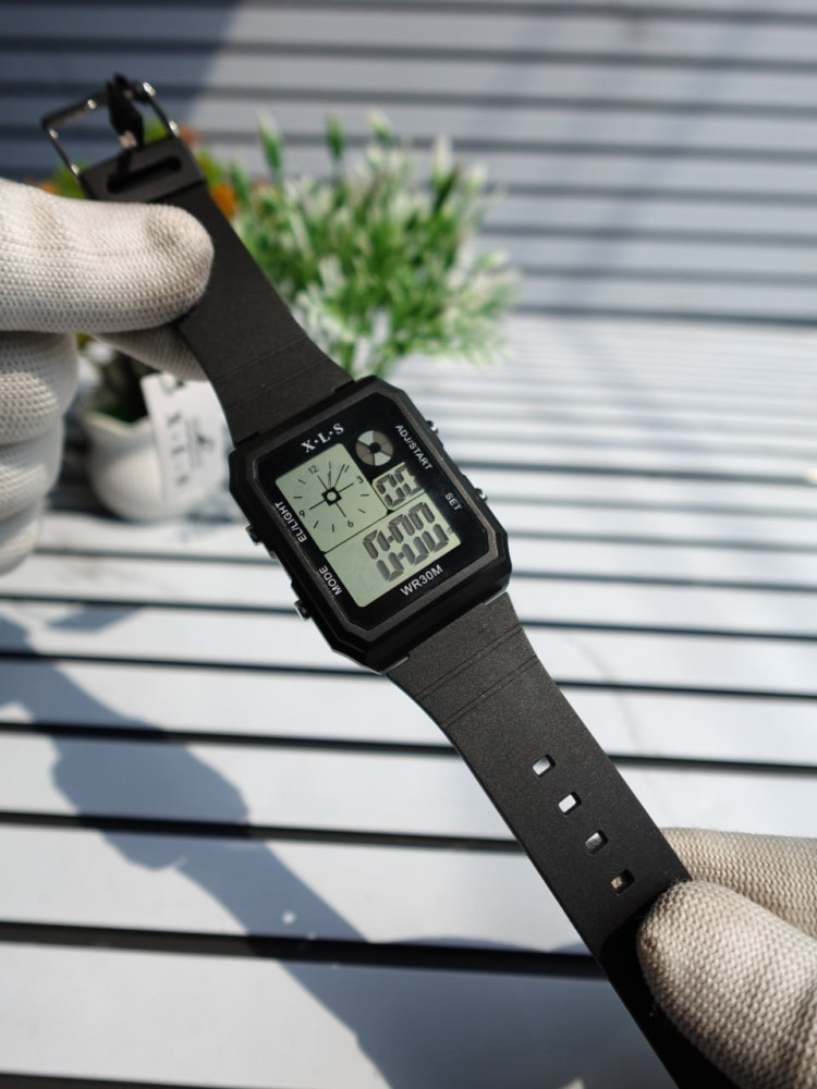 Stealth Mode: Premium Black Dual-Time Digital Watch Combo