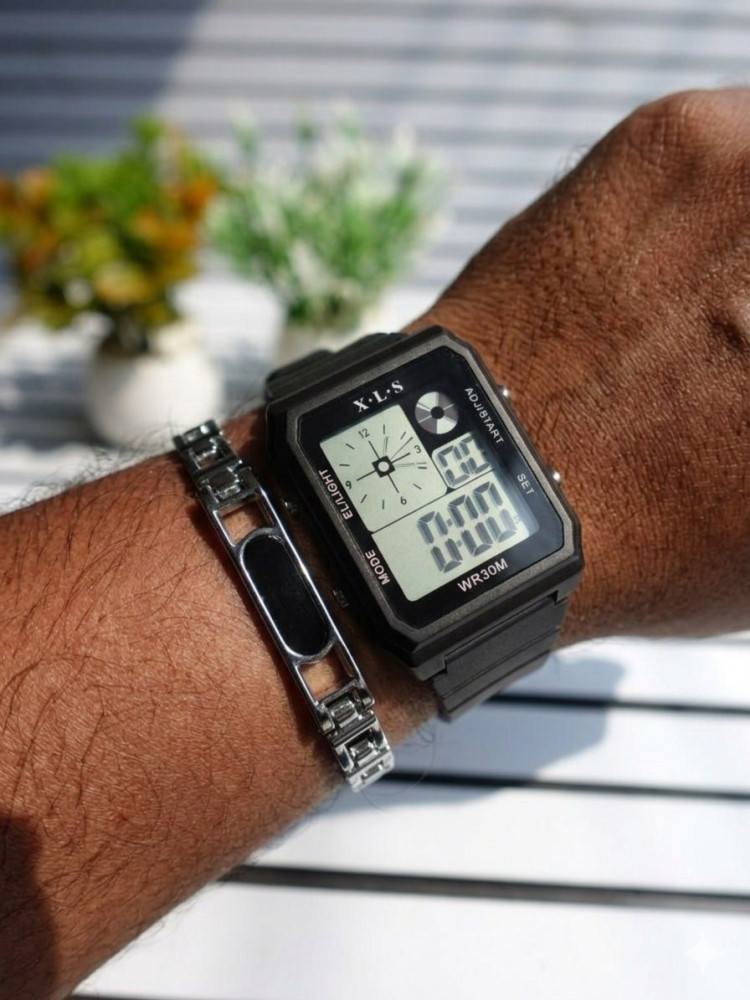 Stealth Mode: Premium Black Dual-Time Digital Watch Combo