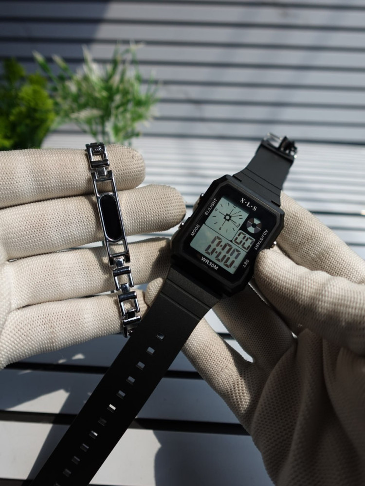 Stealth Mode: Premium Black Dual-Time Digital Watch Combo