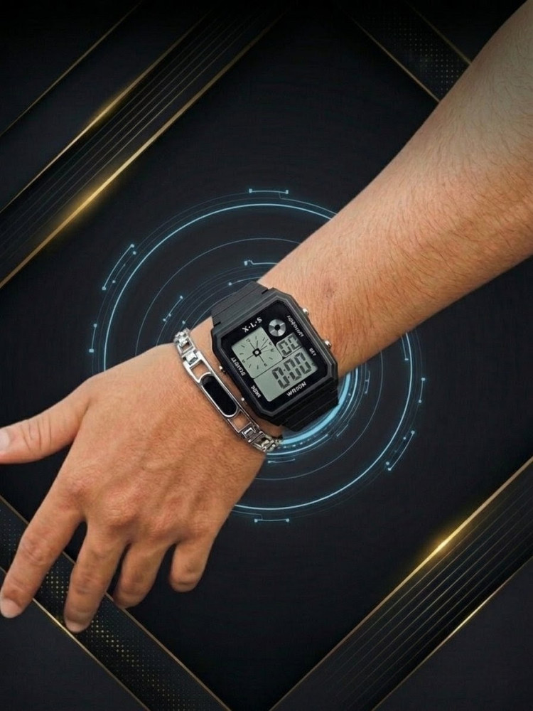 Stealth Mode: Premium Black Dual-Time Digital Watch Combo
