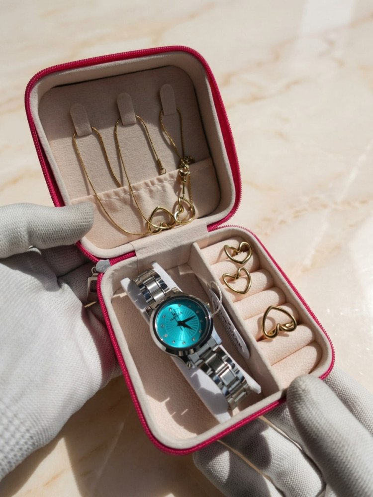 Elegant Gold Heart Anti-Tarnish Jewellery Combo Set + FREE Surprise Watch