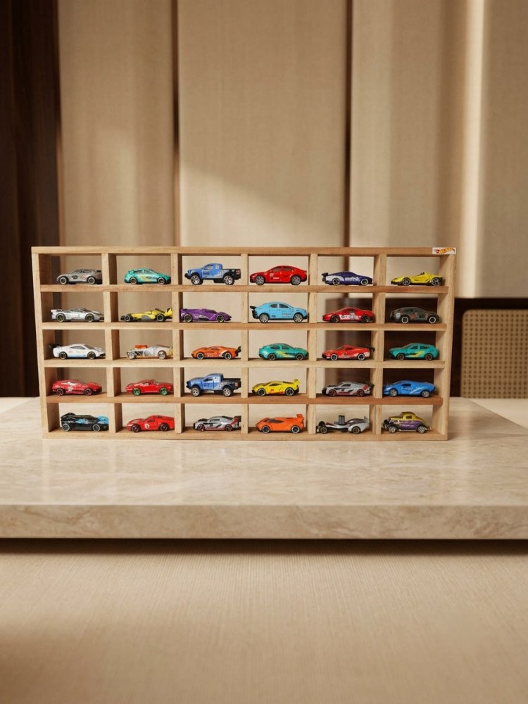Premium 30-Compartment Wooden Display Rack Stand for Diecast Cars