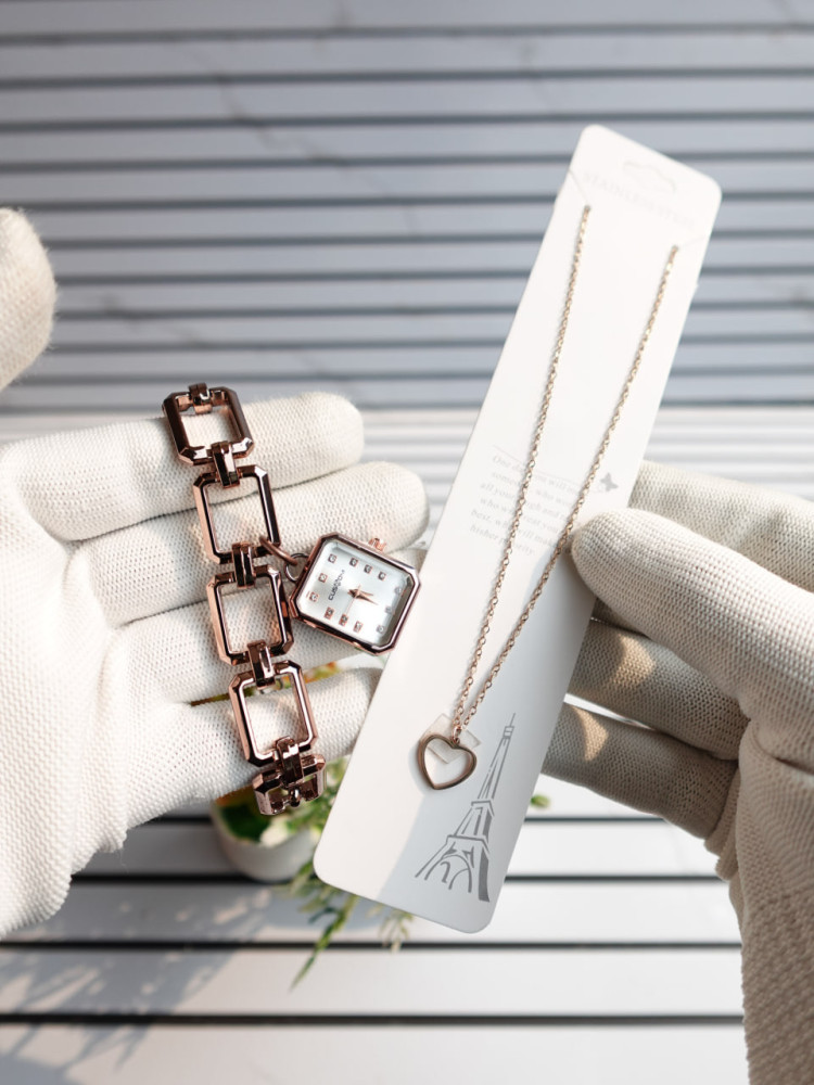 Timeless Elegance: Custom Bracelet Watch & Anti-Tarnish Necklace Combo