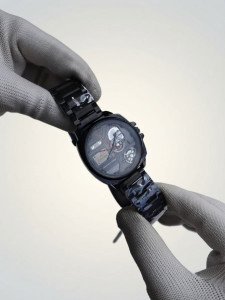 V9 Collections Stealth Black Mechanical-Design Dial Watch