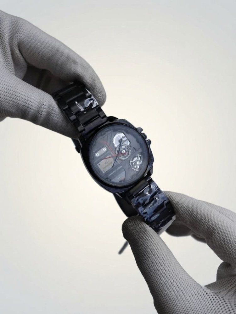 V9 Collections Stealth Black Mechanical-Design Dial Watch