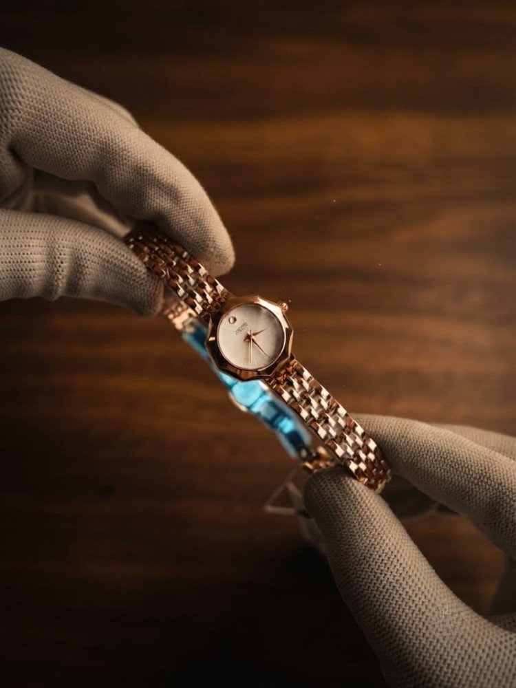 Dainty Rose Gold Geometric Bracelet Watch  Minimalist Luxury for He