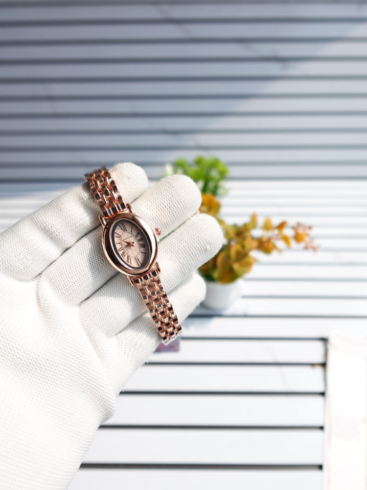 Rose Gold Charm: Bubble Time Oval Watch & Anti-Tarnish Necklace Combo
