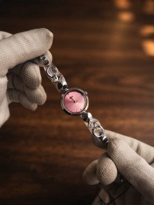 Premium Felix Silver Bracelet Watch with Soft Pink Dial