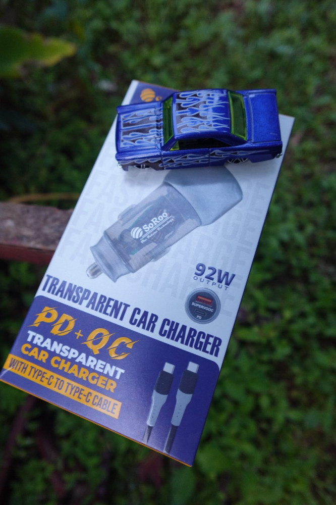 SoRoo 92W PD+QC Transparent Car Charger - With Type-C Cable and Free Miniature Car