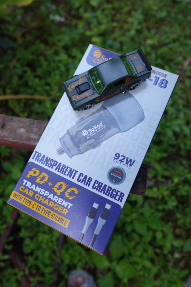 SoRoo 92W PD+QC Transparent Car Charger - With Type-C Cable and Free Miniature Car